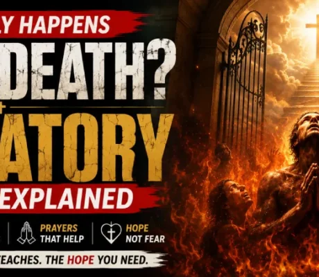 What Really Happens After Death? Catholic explanation of Purgatory showing souls in final purification beneath the light of Heaven according to Catholic teaching.