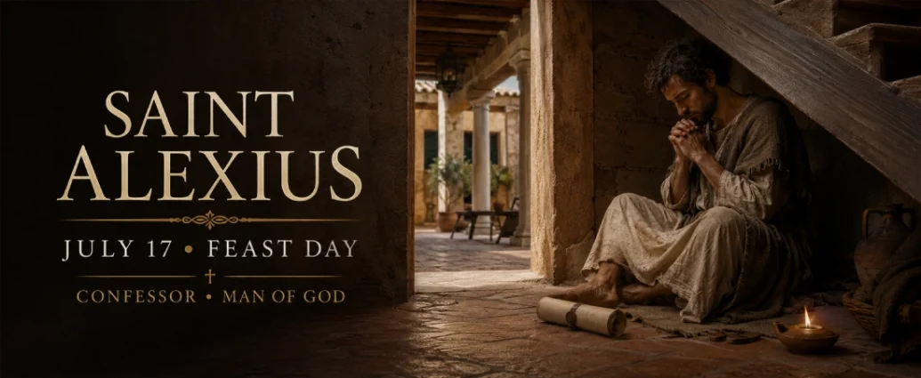 Saint Alexius, the Man of God, embracing a life of humility, poverty, and prayer in the Christian tradition.