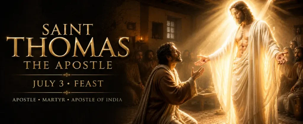 Traditional image of Saint Thomas the Apostle holding a spear and a book.