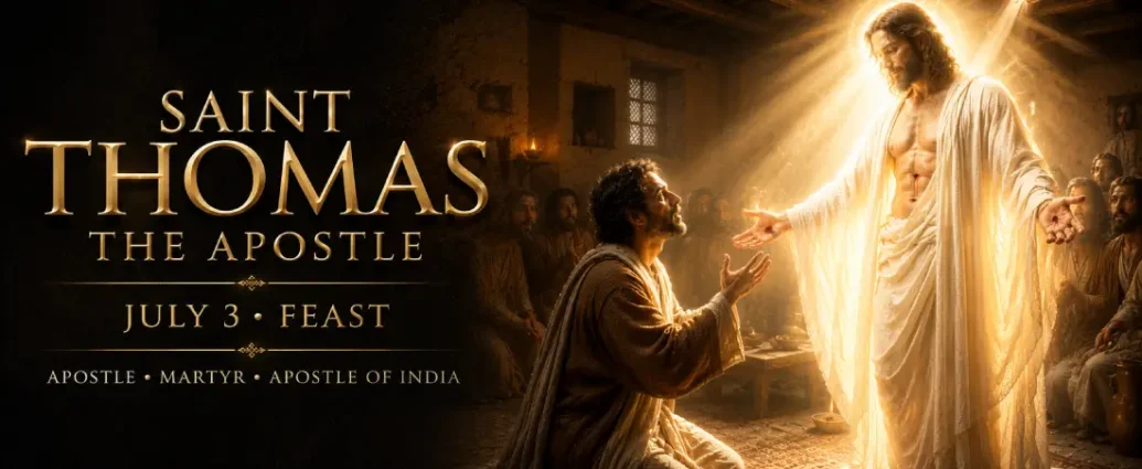 Traditional image of Saint Thomas the Apostle holding a spear and a book.