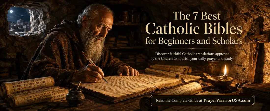 St. Jerome studying Scripture in his Bethlehem cave while writing a Latin manuscript