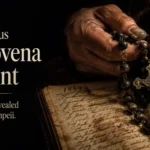 Hands holding a wooden combat rosary over an antique prayer journal, illustrating the guide on how to pray the 54 day rosary novena.