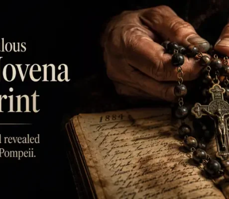 Hands holding a wooden combat rosary over an antique prayer journal, illustrating the guide on how to pray the 54 day rosary novena.