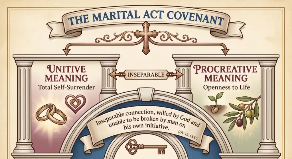 The Marital Act Covenant diagram showing the inseparable unitive and procreative meanings in Catholic natural family planning.